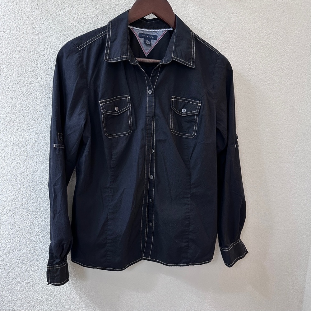 Tommy Hilfiger Button Down, Women's Button Down, Black, Size Medium